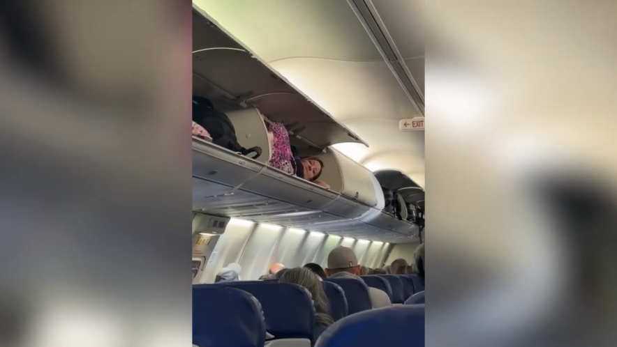 Американка уснула на багажной полке самолёта