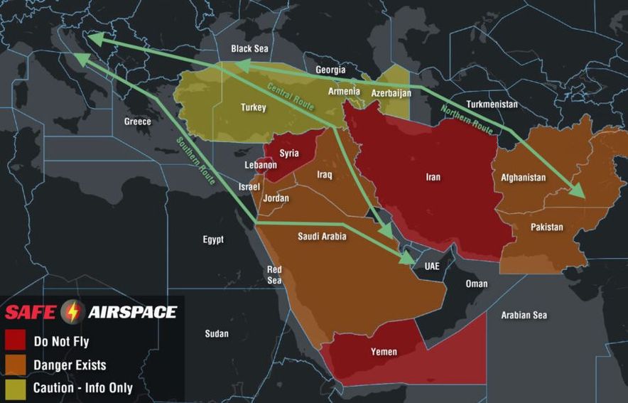 Ближний Восток авиамаршруты риск